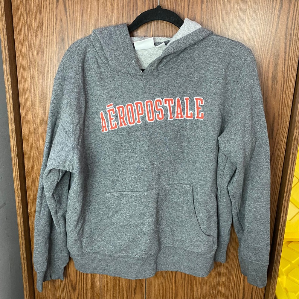 Aeropostale Hoodie Women XL Gray Orange Logo Pullover Sweatshirt